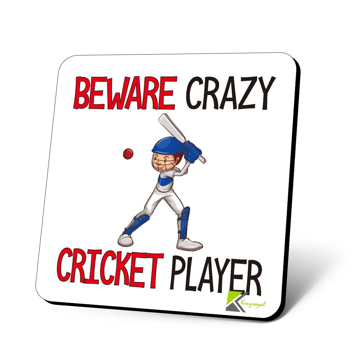 CS804 Beware Crazy Cricket Player Novelty Funny Coffee Tea Drink Gift Glossy MDF Wooden Coaster