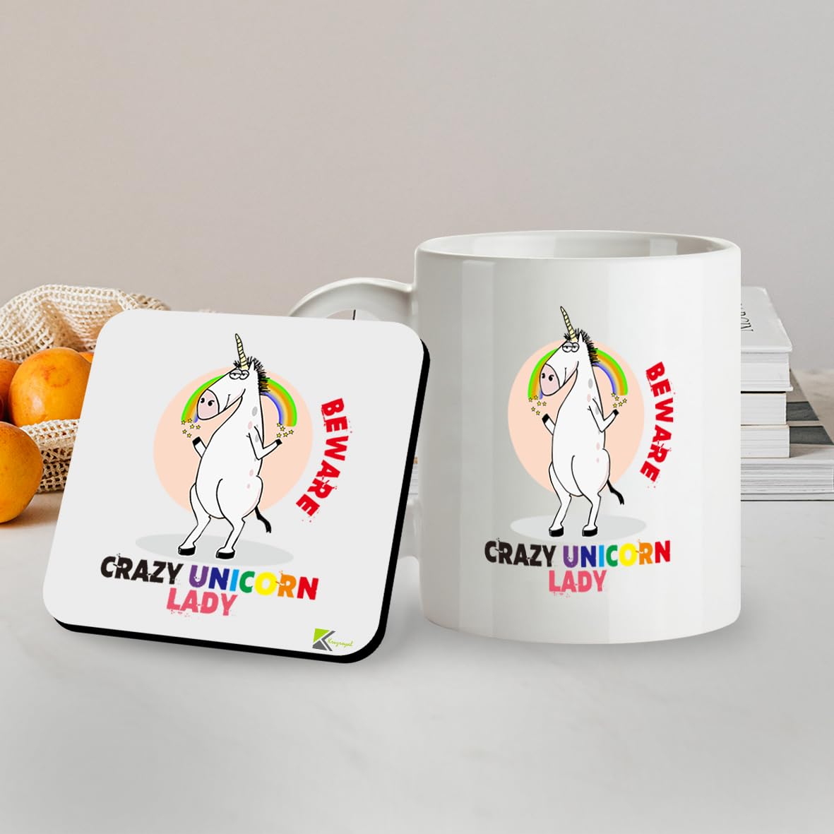 Kruzroyal SM041 Beware Crazy Unicorn Lady - 11OZ Mug & Matching Coaster Set