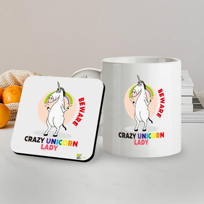 Kruzroyal SM041 Beware Crazy Unicorn Lady - 11OZ Mug & Matching Coaster Set