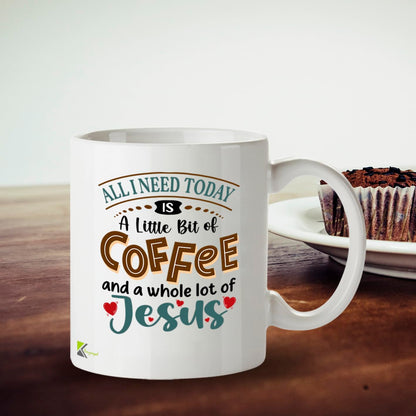 Kruzroyal Christian Coffee Mug | A Little Bit of Coffee and a Whole Lot of Jesus | Faith Gift for Women Men | Religious Birthday Christmas 11oz