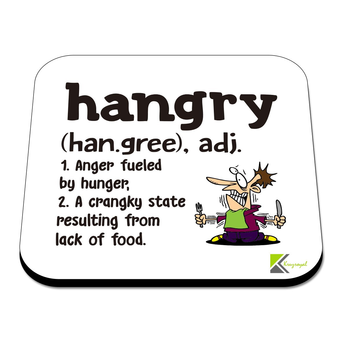 CS447 Defination Hangry Novelty Funny Coffee Tea Drink Gift Glossy MDF Wooden Coaster | Gifts for Men, Women, Friend, Foodie