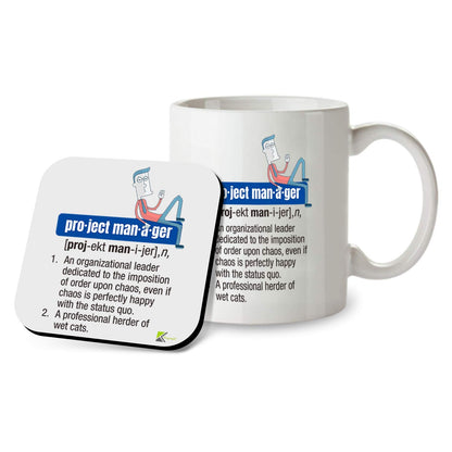Kruzroyal SM050 Project Manager Definition - 11OZ Mug & Matching Coaster Set - for Project Manager Collegue