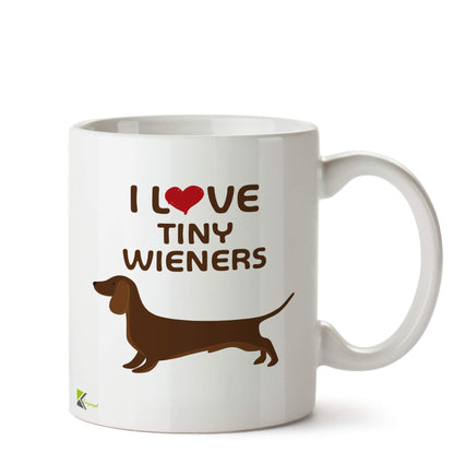 Kruzroyal I Love Tiny Wieners Funny Mug | Humorous Dachshund Dog Lover Gift Ceramic Coffee Tea Cup for Wiener Dog Fans