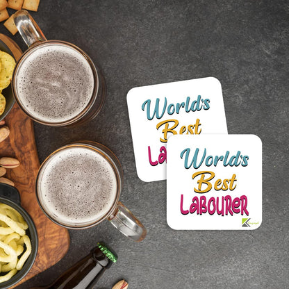 WB073 World's Best Labourer MDF Wooden Coaster by Kruzroyal | Gift for Labourer | Unique Novelty Present | 9cm x 9cm | Coffee Tea MDF Wooden Coaster