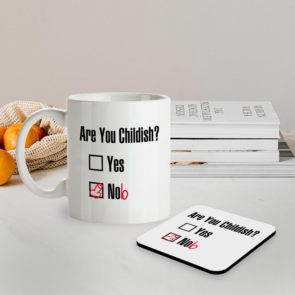 Kruzroyal SM065 are You Childish? yes nob/Funny/Rude - 11OZ Mug & Matching Coaster Set