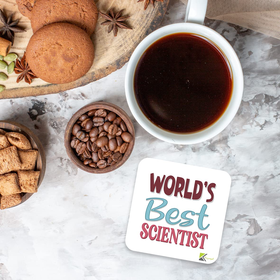 WB056 World's Best Scientist MDF Wooden Coaster by Kruzroyal | Gift for Scientist | Unique Novelty Present | 9cm x 9cm | Coffee Tea MDF Wooden Coaster