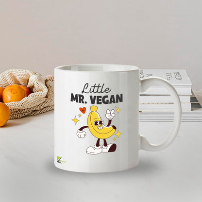 Kruzroyal Little Mr Vegan Mug | Funny Vegan Gift for Men Him | Retro 70s Cartoon Design | 11oz Ceramic Coffee Mug | Dishwasher Microwave Safe