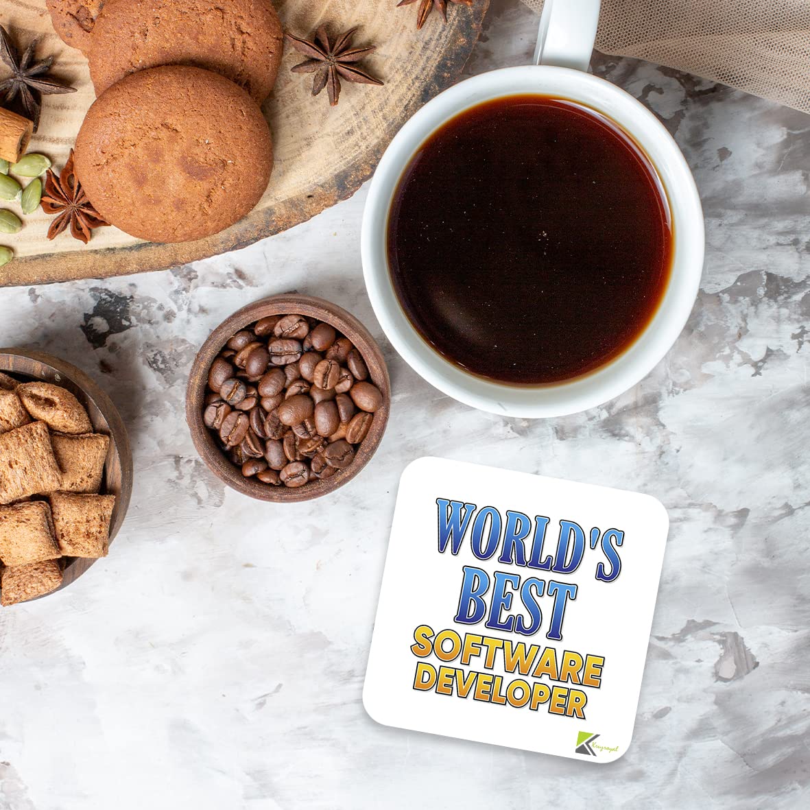WB063 World's Best Software Developer MDF Wooden Coaster by Kruzroyal | Gift for Software Developer | Unique Novelty Present | 9cm x 9cm | Coffee Tea MDF Wooden Coaster
