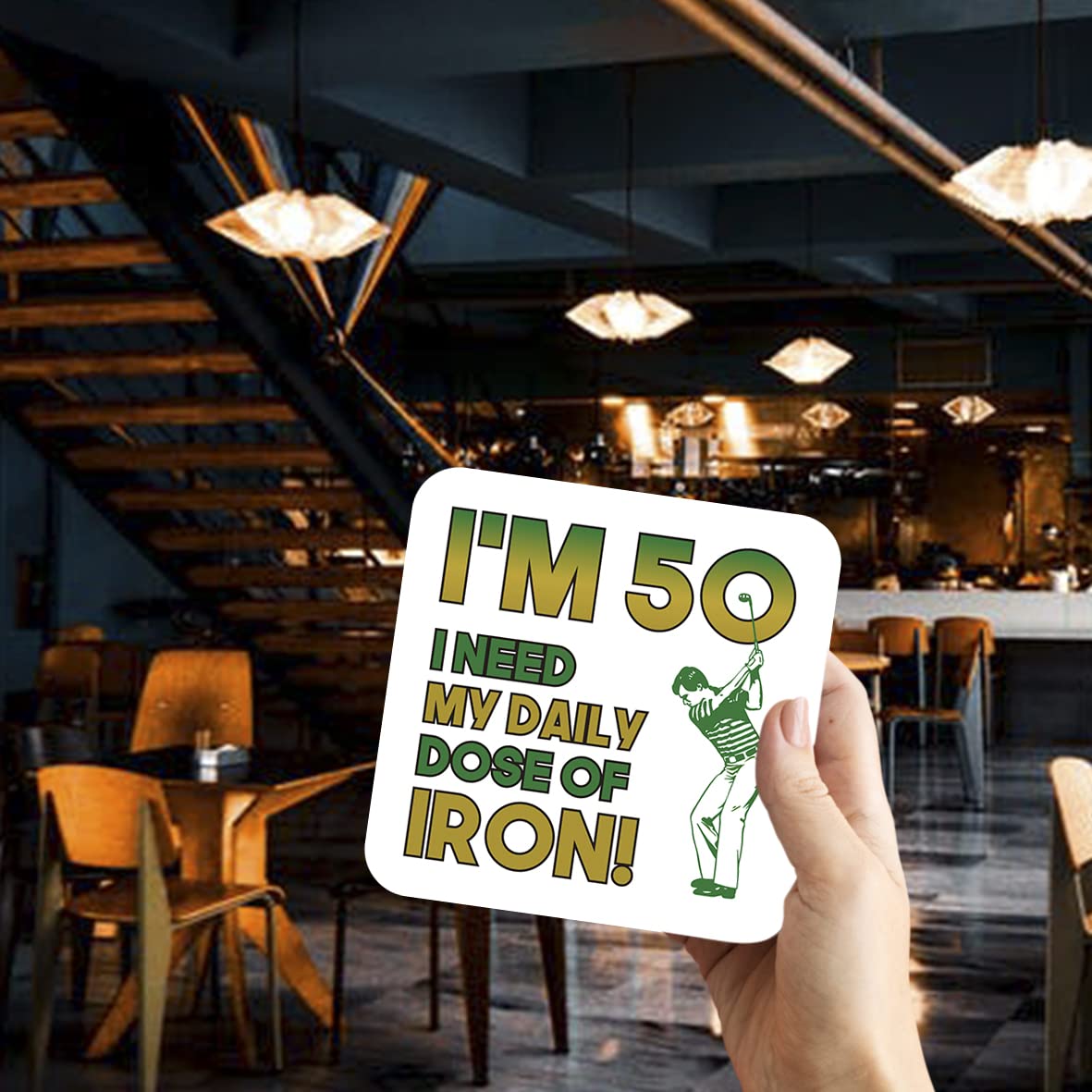 CS605 I'm 50, i Need My Daily dose of Iron! Novelty Funny Coffee Tea Drink Gift Glossy MDF Wooden Coaster