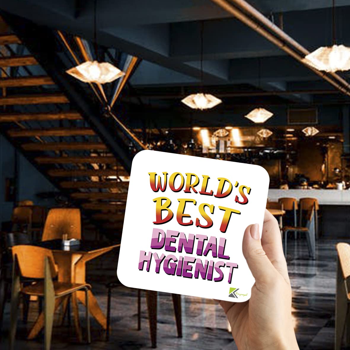 WB066 World's Best Dental Hygienist MDF Wooden Coaster by Kruzroyal | Gift for Dental Hygienist | Unique Novelty Present | 9cm x 9cm | Coffee Tea MDF Wooden Coaster