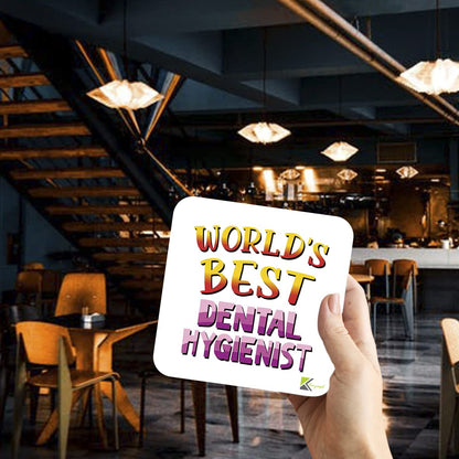 WB066 World's Best Dental Hygienist MDF Wooden Coaster by Kruzroyal | Gift for Dental Hygienist | Unique Novelty Present | 9cm x 9cm | Coffee Tea MDF Wooden Coaster