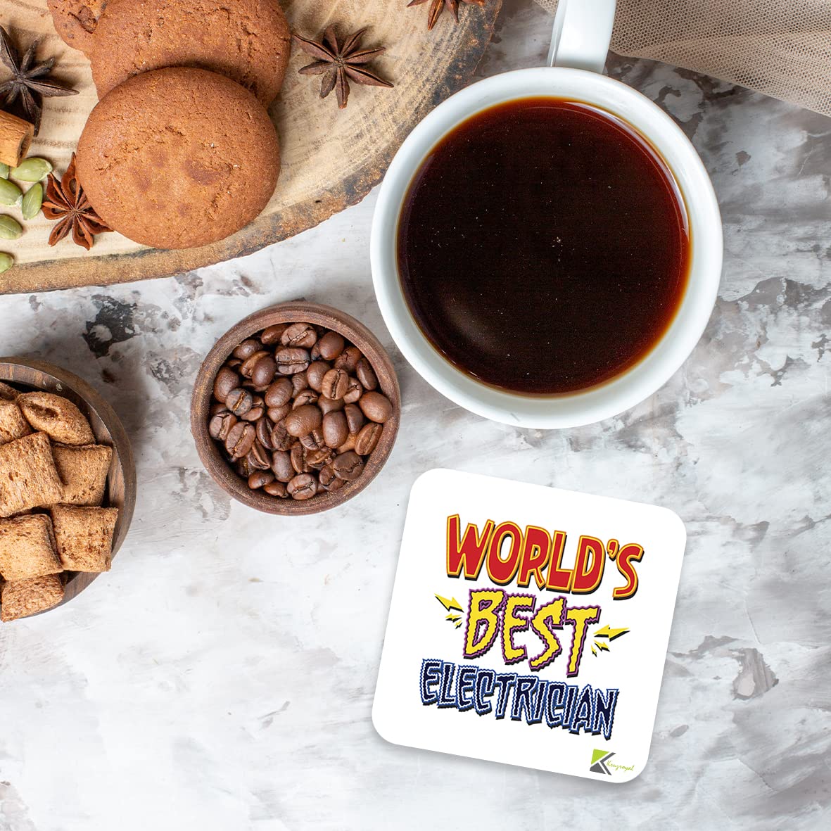 WB004 World's Best Electrician MDF Wooden Coaster by Kruzroyal | Gift for Electrician | Unique Novelty Present | 9cm x 9cm | Coffee Tea MDF Wooden Coaster