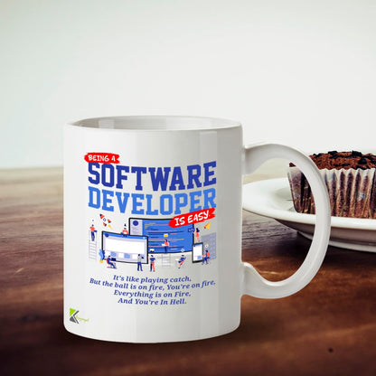 Kruzroyal DZ948 Funny Software Developer Coffee Tea Mug | 11oz White Ceramic Programmer Gift | Being a Software Developer is Easy Sarcastic IT Humor Mug