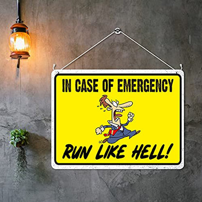 Kruzroyal MP328 In case of emergency, Run like hell! Funny Novelty Retro Vintage Metal Wall Sign Plaque 20cm x 15cm