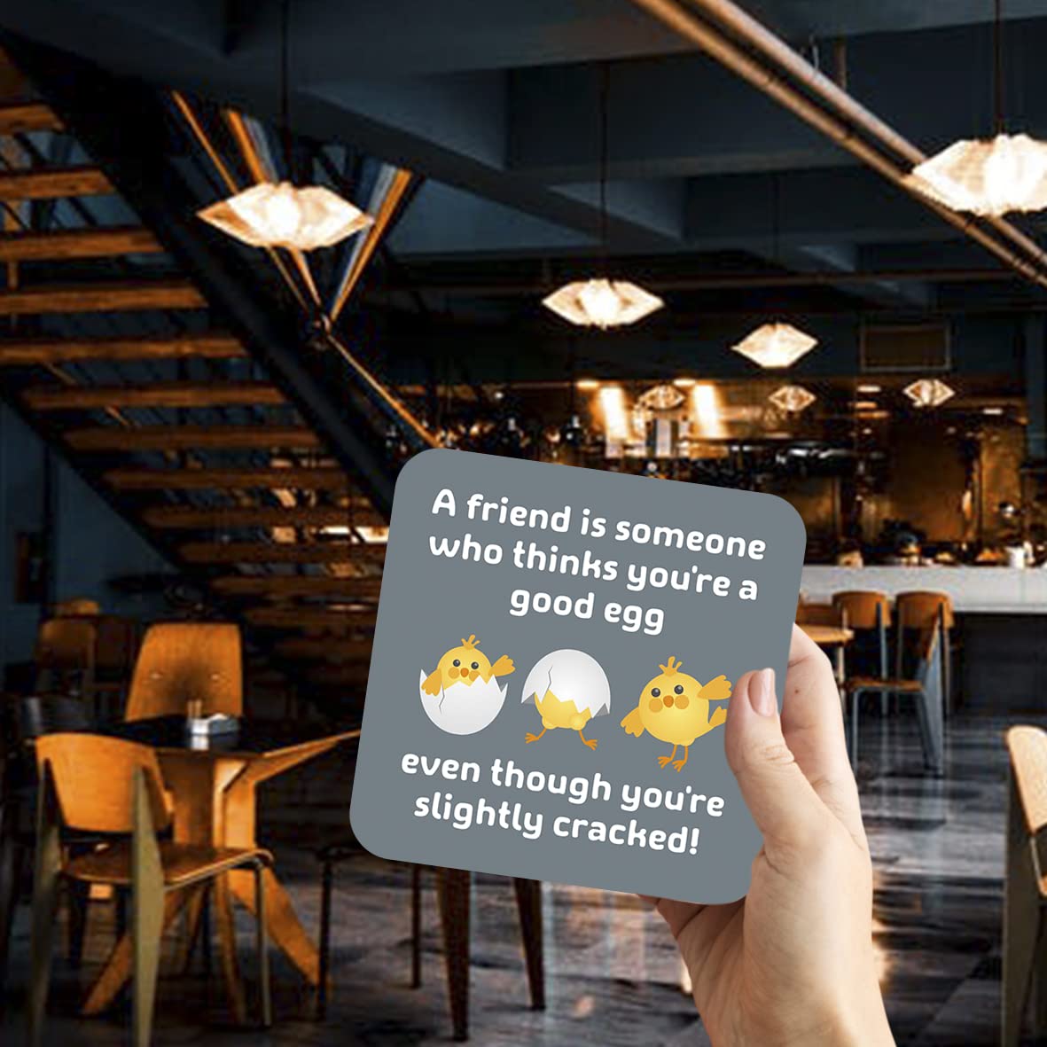 CS686 A friend is someone who thinks you're a good egg, even though you're slightly cracked! Novelty Funny Coffee Tea Drink Gift Glossy MDF Wooden Coaster | Sentimental Gifts for Best Friend Her Him
