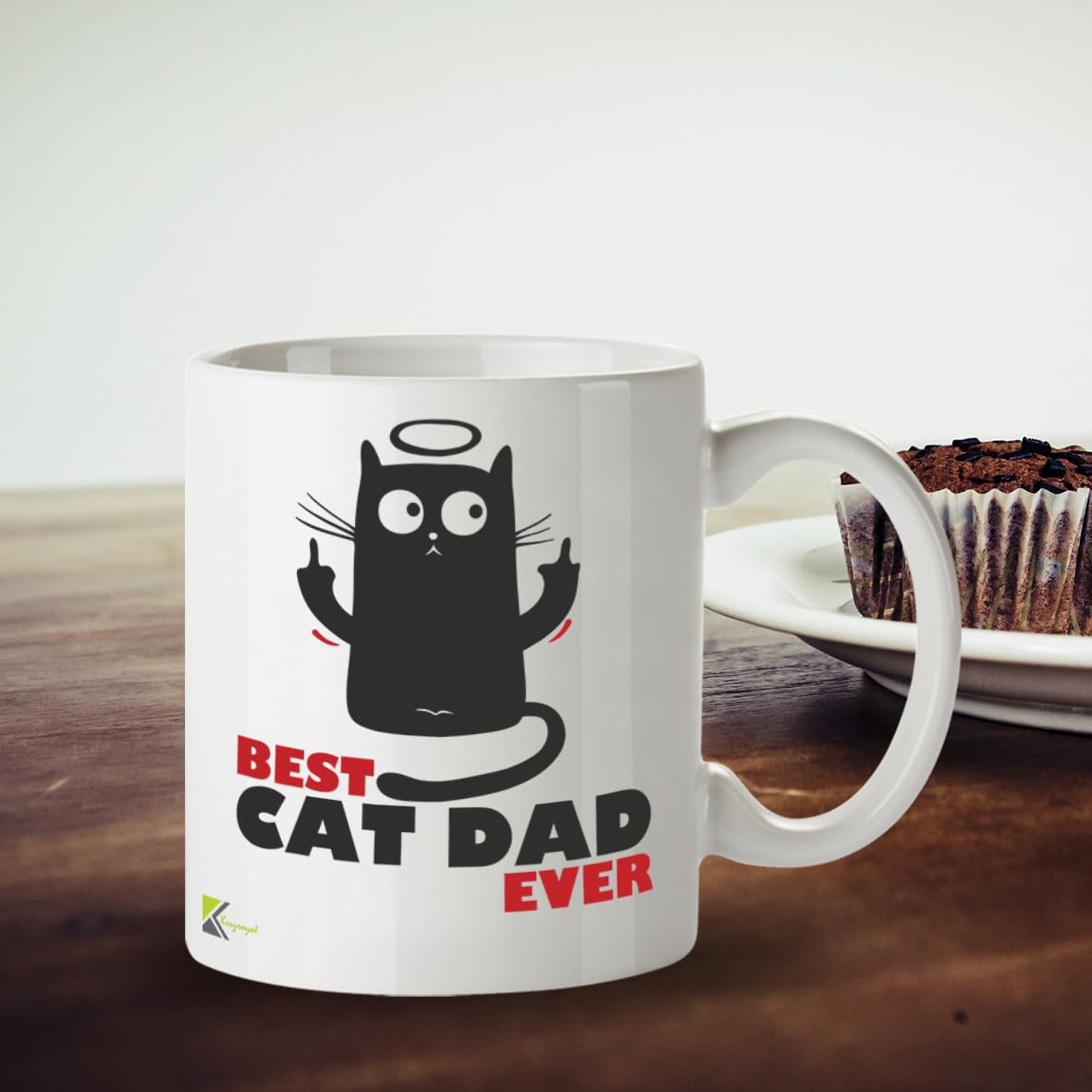 Kruzroyal Cat Dad Mug, Best Cat Dad Ever with Funny Middle Finger Cat Design Rude Gift for Men, Husband | Novelty Coffee Cup, Father's Day, Birthday Present for Him, 11oz