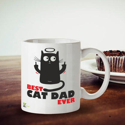 Kruzroyal Cat Dad Mug, Best Cat Dad Ever with Funny Middle Finger Cat Design Rude Gift for Men, Husband | Novelty Coffee Cup, Father's Day, Birthday Present for Him, 11oz