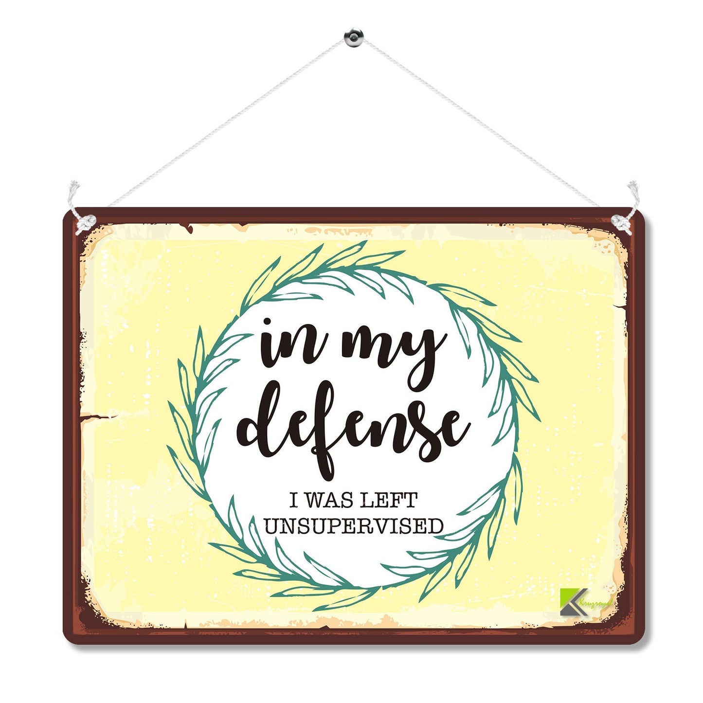 Kruzroyal MP132 In my defense : i was left unsupervised. Funny Novelty Retro Vintage Metal Wall Sign Plaque 20cm x 15cm