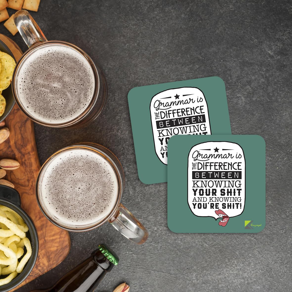 CS289 Grammar is The Difference Between Knowing Your Shit and Knowing You're Shit! Novelty Funny Coffee Tea Drink Gift Glossy MDF Wooden Coaster