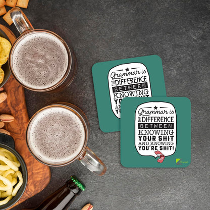 CS289 Grammar is The Difference Between Knowing Your Shit and Knowing You're Shit! Novelty Funny Coffee Tea Drink Gift Glossy MDF Wooden Coaster