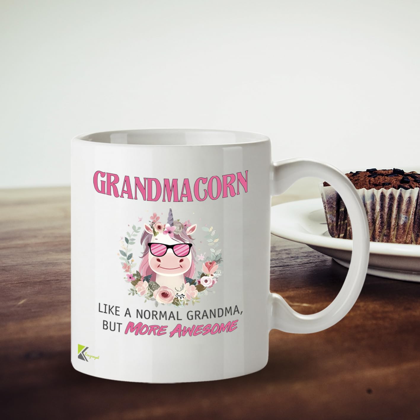 Kruzroyal DZ953 Funny Grandmacorn Coffee Mug | 11oz White Ceramic Unicorn Grandma Gift | Like A Normal Grandma But More Awesome Novelty Present for Grandmothers, Nana, Gigi