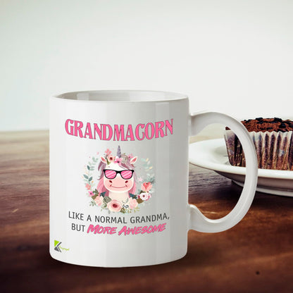Kruzroyal DZ953 Funny Grandmacorn Coffee Mug | 11oz White Ceramic Unicorn Grandma Gift | Like A Normal Grandma But More Awesome Novelty Present for Grandmothers, Nana, Gigi