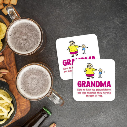 CS732 Grandma : here to Help My Grandchildren get into Mischief They haven't Thought of Yet Novelty Funny Coffee Tea Drink Gift Glossy MDF Wooden Coaster
