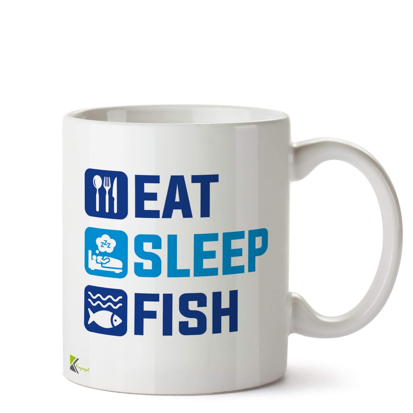 Kruzroyal Eat Sleep Fish Mug | Funny Fishing Angler Gift Ceramic Coffee Tea Cup for Dad Grandad Men Women Fisherman