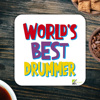 WB020 World's Best Drummer MDF Wooden Coaster by Kruzroyal | Gift for Drummer | Unique Novelty Present | 9cm x 9cm | Coffee Tea MDF Wooden Coaster