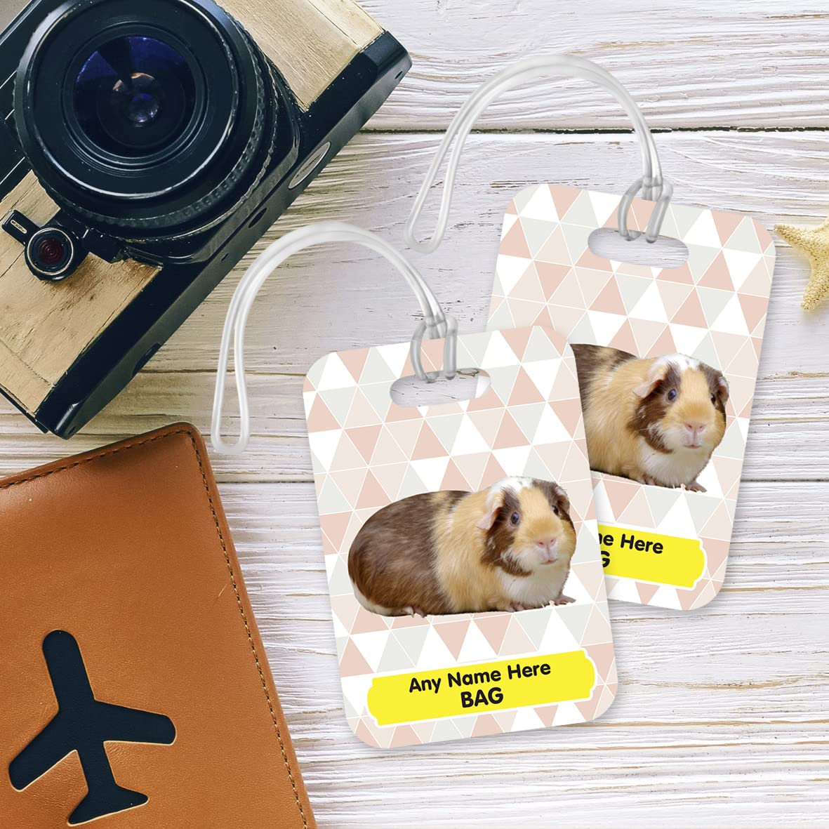 PLT257 Personalised Name's Bag with Guinea Pig Image Novelty Funny Unique Designer Gift Glossy Plastic Suitcase Luggage Tag