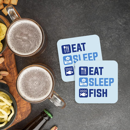 CS663 Eat Sleep Fish Novelty Funny Coffee Tea Drink Gift Glossy MDF Wooden Coaster