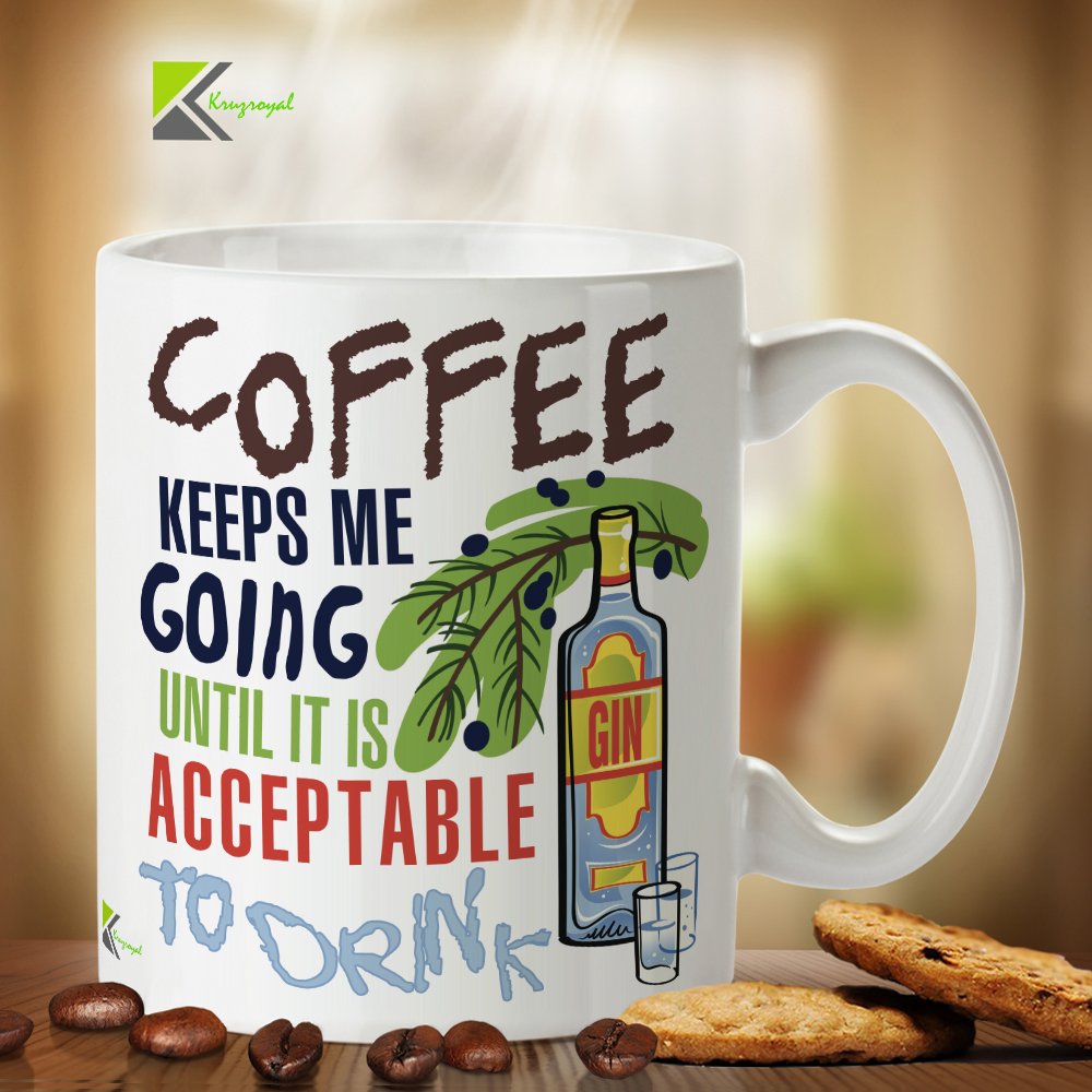 Kruzroyal DZ297 Coffee Keeps Me Going Until It is Acceptable to Drink Gin Funny Novelty Great Gift Idea Coffee Tea Mug