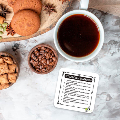 CS891 7 Lovely Logics Funny Coffee Tea Drink Gift Glossy MDF Positive Affirmation Wooden Coaster | Motivational Quote | Gifts for Women, Men, Friend | Motivational Quote Gifts for Women Men Friend