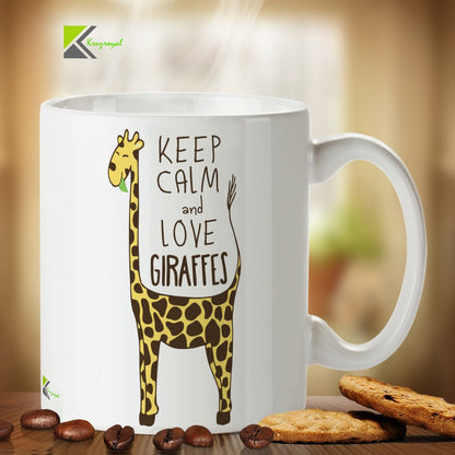 Kruzroyal DZ286 Keep Calm and Love Giraffes Funny Novelty Great Gift Idea Coffee Tea Mug