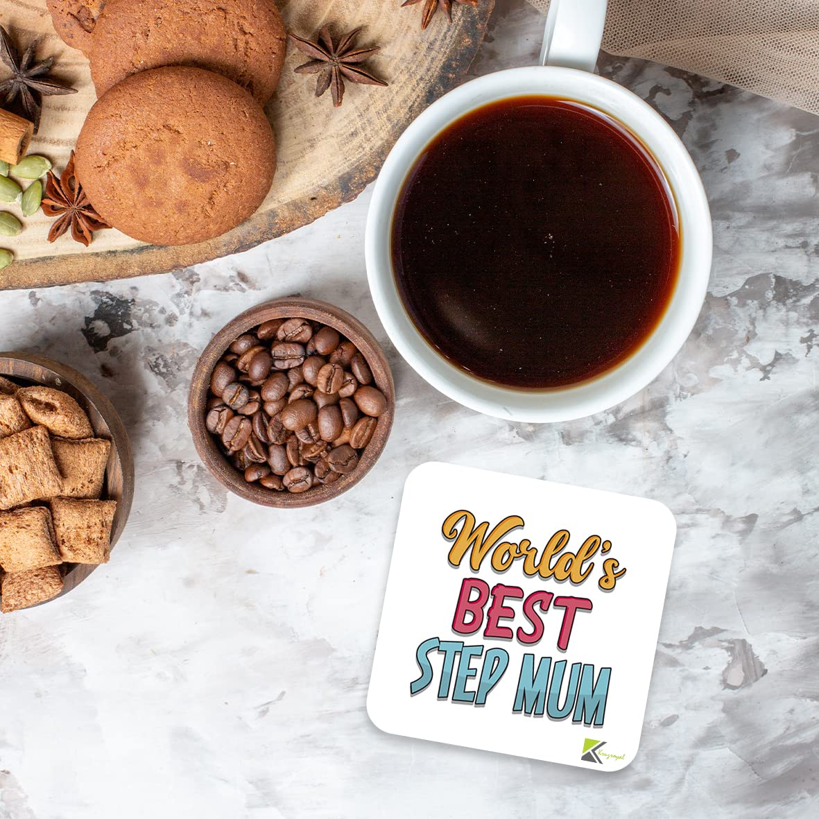 WB019 World's Best Step Mum MDF Wooden Coaster by Kruzroyal | Gift for Step Mum | Unique Novelty Present | 9cm x 9cm | Coffee Tea MDF Wooden Coaster