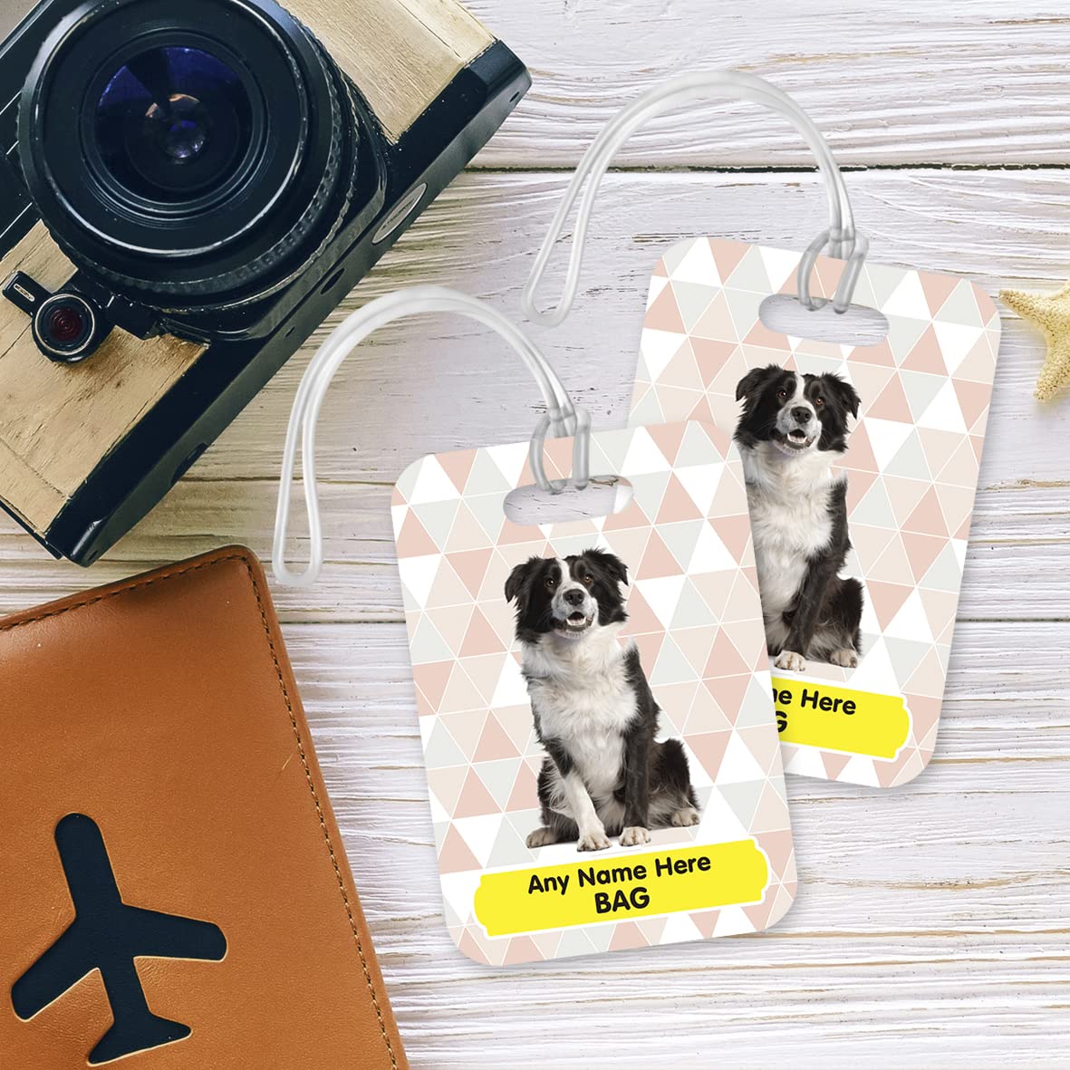 PLT253 Personalised Name's Bag with Dog Image Novelty Funny Unique Designer Gift Glossy Plastic Suitcase Luggage Tag
