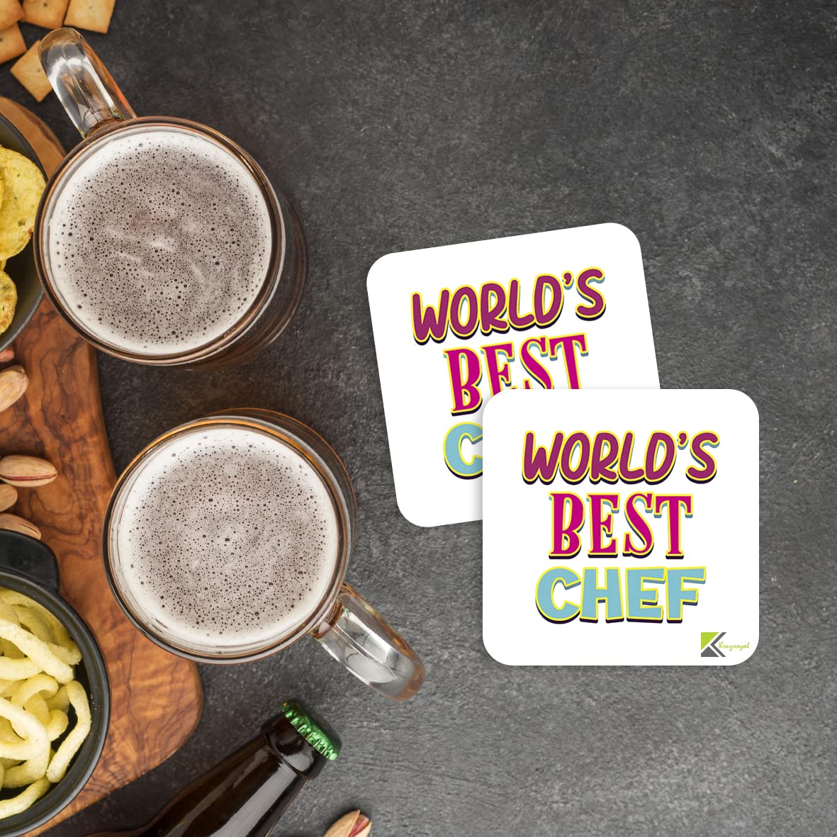 WB060 World's Best CHEF MDF Wooden Coaster by Kruzroyal | Gift for CHEF | Unique Novelty Present | 9cm x 9cm | Coffee Tea MDF Wooden Coaster
