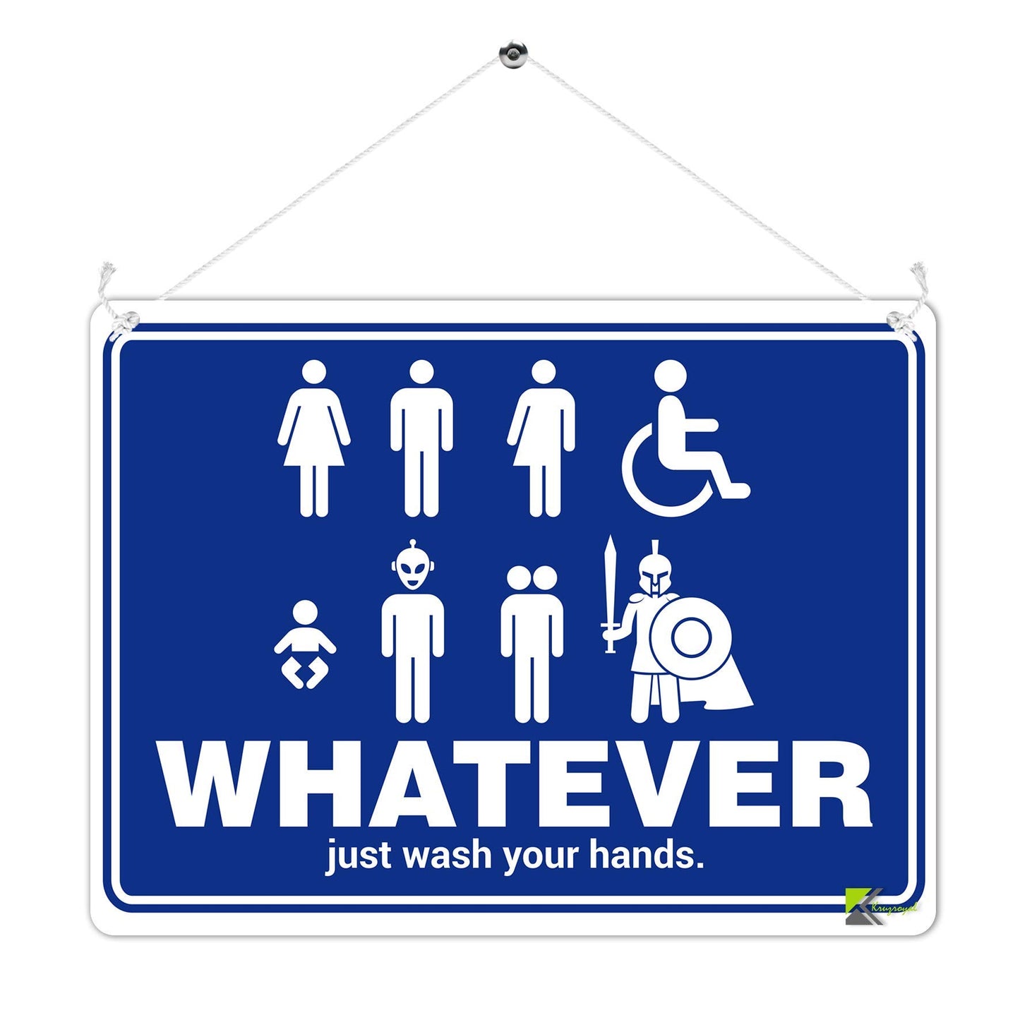 Kruzroyal Whatever Just Wash Your Hands Funny Toilet Sign, All Gender Neutral Washroom Decor Plaque, Decorative Metal Tin Door Sign, 20x15cm