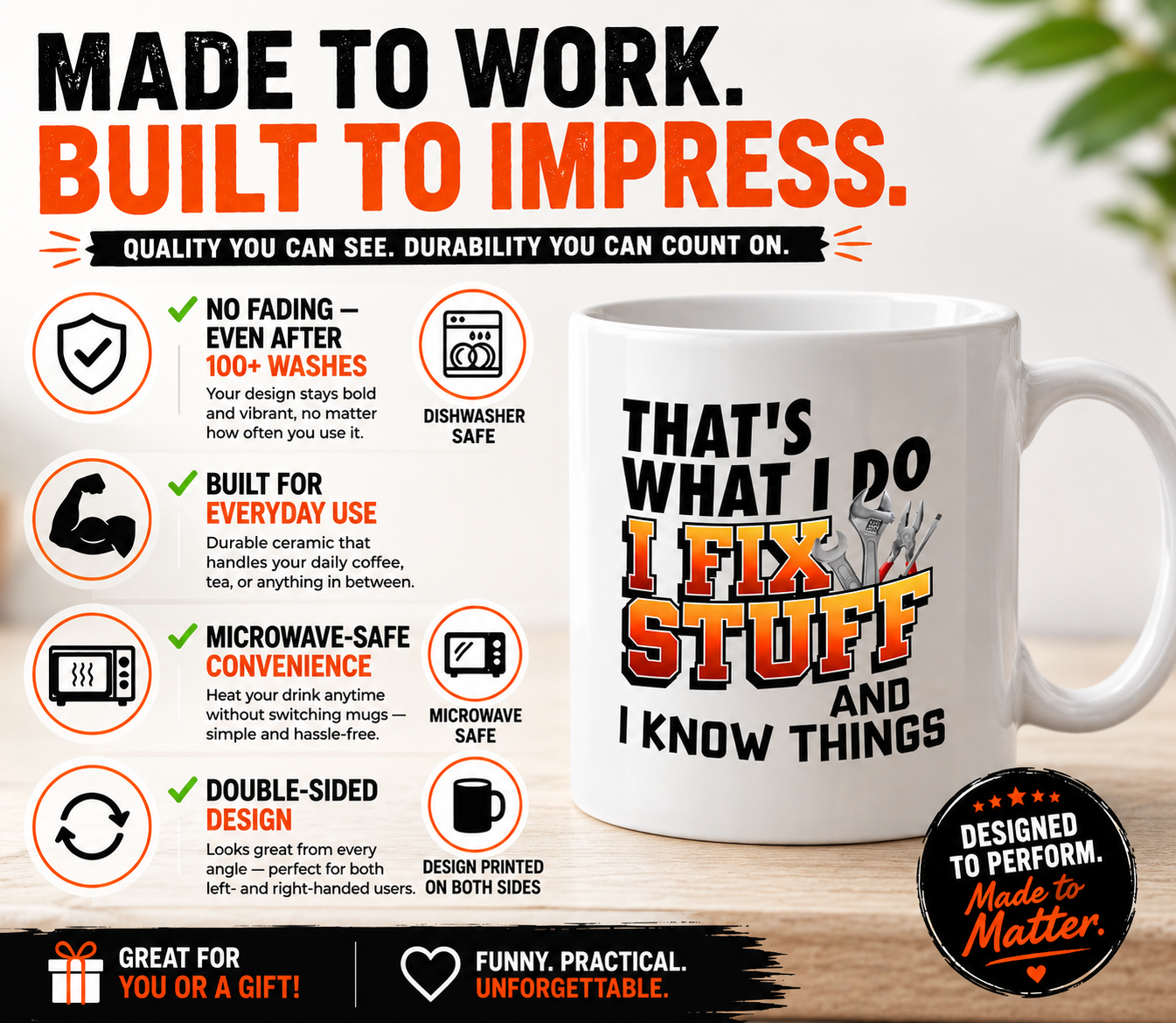 Kruzroyal That’s What I Do I Fix Stuff Mug - Funny Coffee Mugs for Men & Handyman Gifts - Builders Mug - Father’s Day Gift for Dad, Grandad, Husband - 11oz Ceramic Cup
