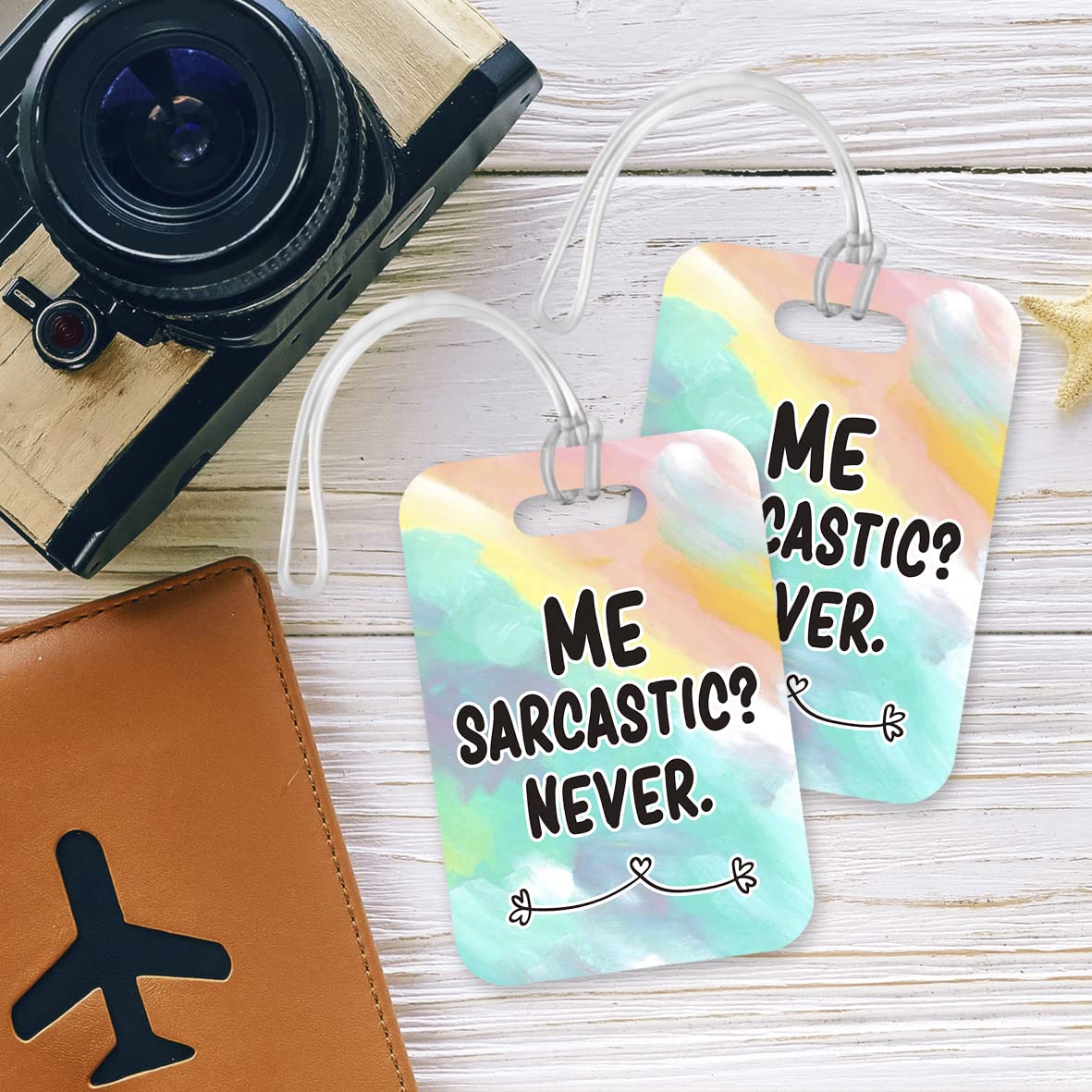 LT229 ME Sarcastic? Never. Novelty Funny Unique Designer Gift Glossy Plastic Suitcase Luggage Tag