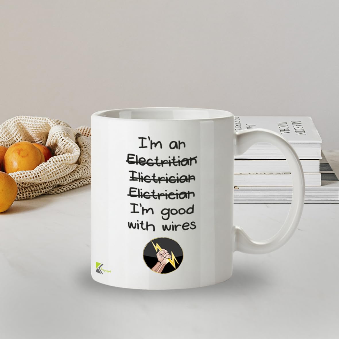 Kruzroyal Funny Electrician Mug | I'm an Electrician, I'm Good with Wires Novelty Idea Coffee Tea Mug | Gift for Electrician, Dad | Cup Tradesman Humour Sarcastic Birthday Present for Men 11oz