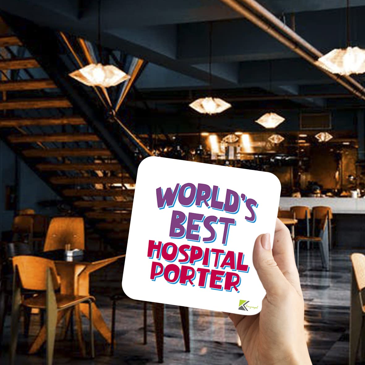 WB030 World's Best Hospital Porter MDF Wooden Coaster by Kruzroyal | Gift for Hospital Porter | Unique Novelty Present | 9cm x 9cm | Coffee Tea MDF Wooden Coaster
