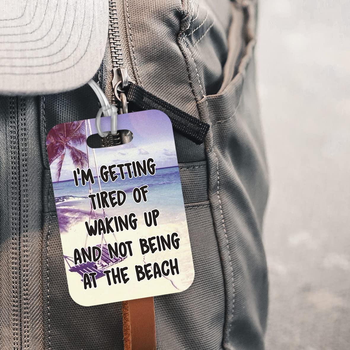 LT241 I'm Getting Tired of Waking Up and Not Being at The Beach Novelty Funny Unique Designer Gift Glossy Plastic Suitcase Luggage Tag