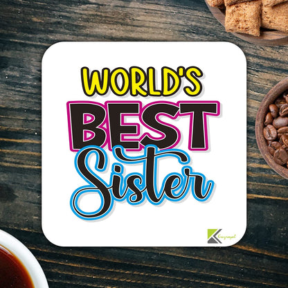 WB015 World's Best Sister MDF Wooden Coaster by Kruzroyal | Gift for Sister| Unique Novelty Present | 9cm x 9cm | Coffee Tea MDF Wooden Coaster