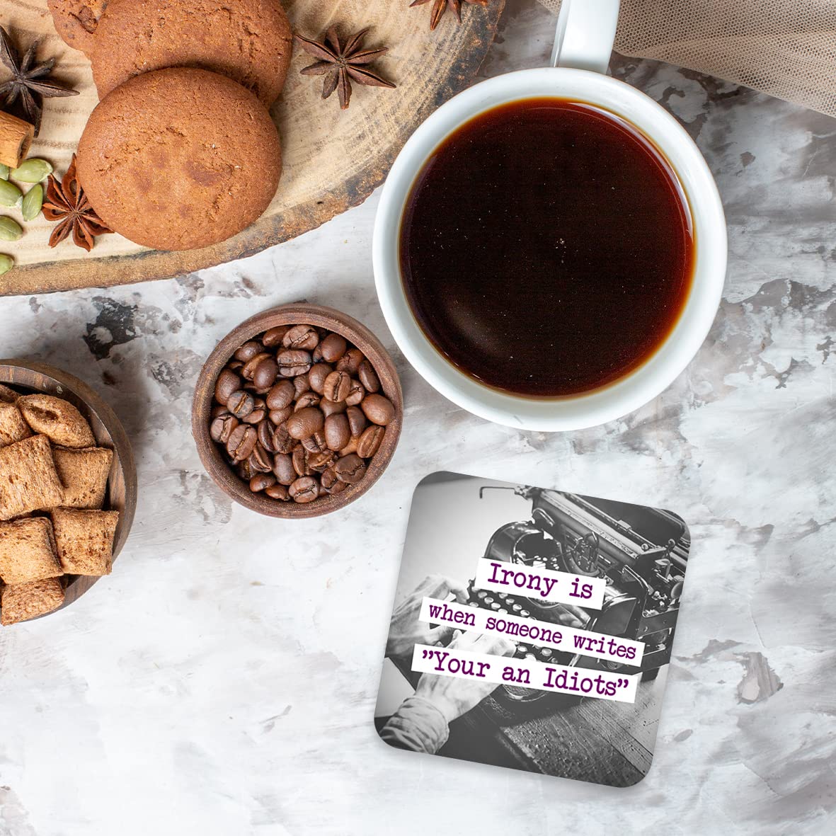 CS775 Irony is When Someone Write "Your an Idiots" Novelty Funny Coffee Tea Drink Gift Glossy MDF Wooden Coaster