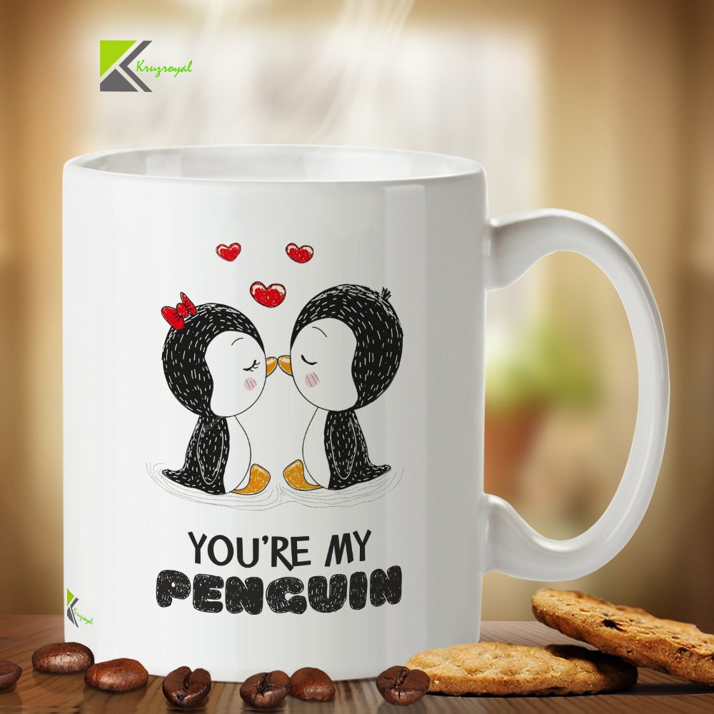 Kruzroyal Cute Penguin Mug, You're My Penguin Design, Romantic Mate for Life Gift for Boyfriend, Girlfriend or Partner, White Ceramic, 11 oz