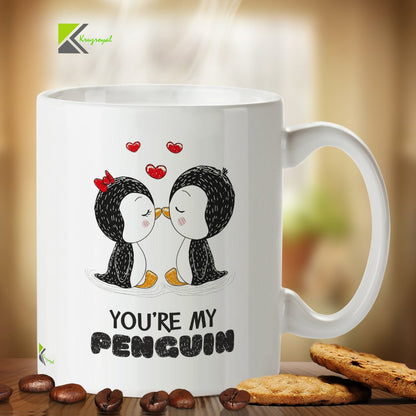 Kruzroyal Cute Penguin Mug, You're My Penguin Design, Romantic Mate for Life Gift for Boyfriend, Girlfriend or Partner, White Ceramic, 11 oz