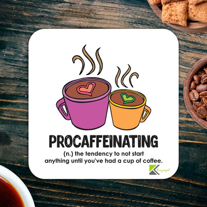 CS233 Defination procaffeinating Novelty Funny Coffee Tea Drink Gift Glossy MDF Wooden Coaster | Humorous Gift for Colleague, Office Worker, Friend - Desk Accessory