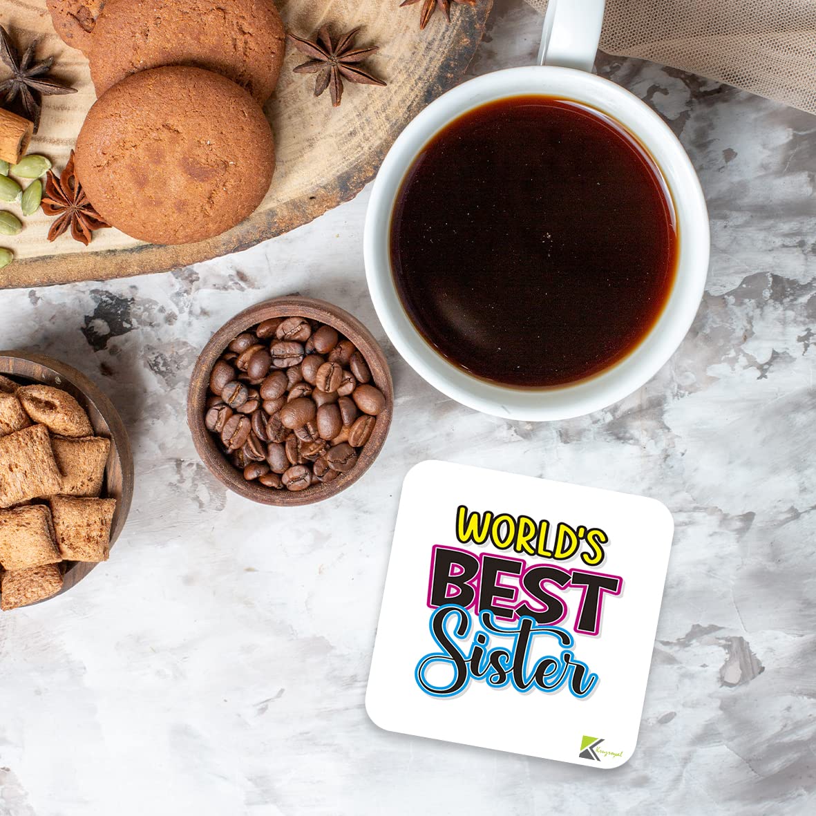 WB015 World's Best Sister MDF Wooden Coaster by Kruzroyal | Gift for Sister| Unique Novelty Present | 9cm x 9cm | Coffee Tea MDF Wooden Coaster