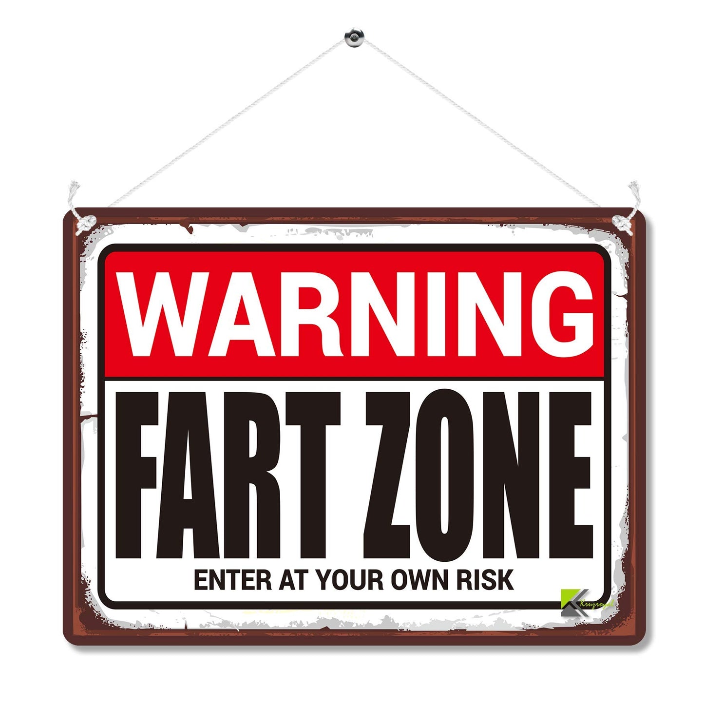 Kruzroyal MP197 Warning: Fart Zone Enter at your risk Funny Novelty Retro Vintage Metal Wall Sign Plaque 20cm x 15cm